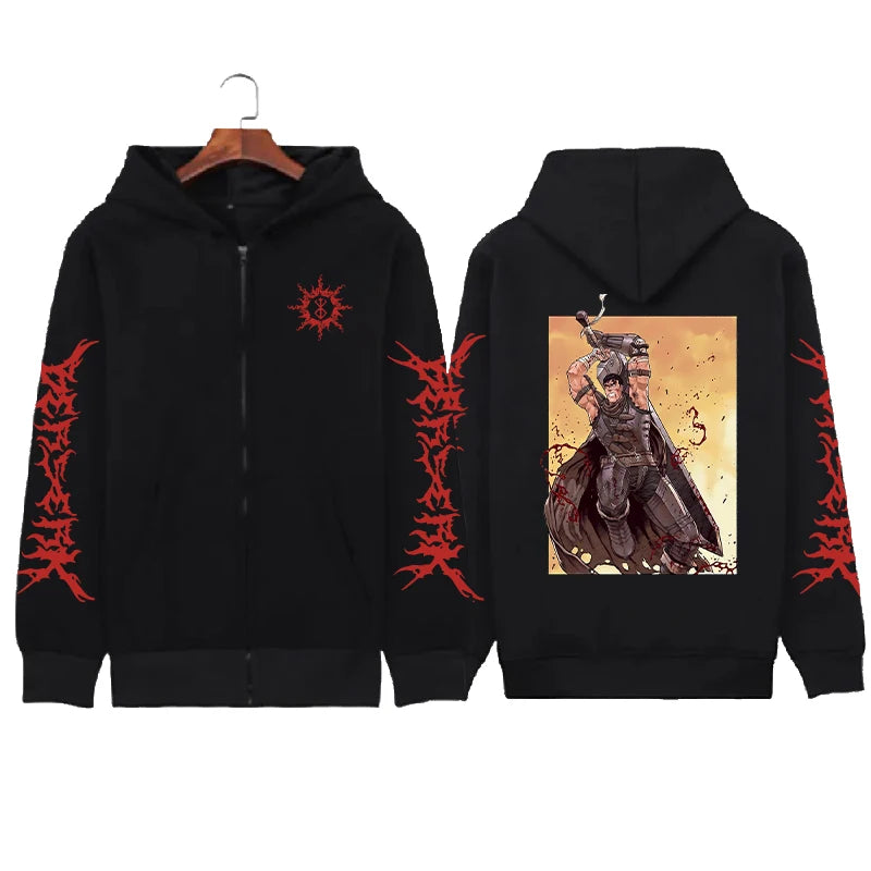 Hoodie Zippé Skull Berserk — Sweatshirt Fleece Graphic Unisexe
