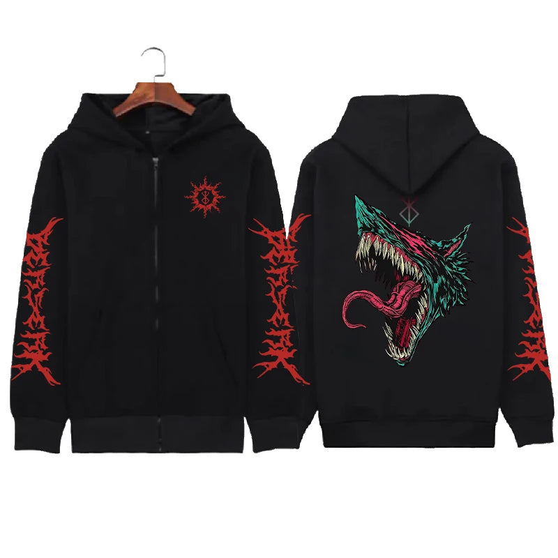 Hoodie Zippé Skull Berserk — Sweatshirt Fleece Graphic Unisexe