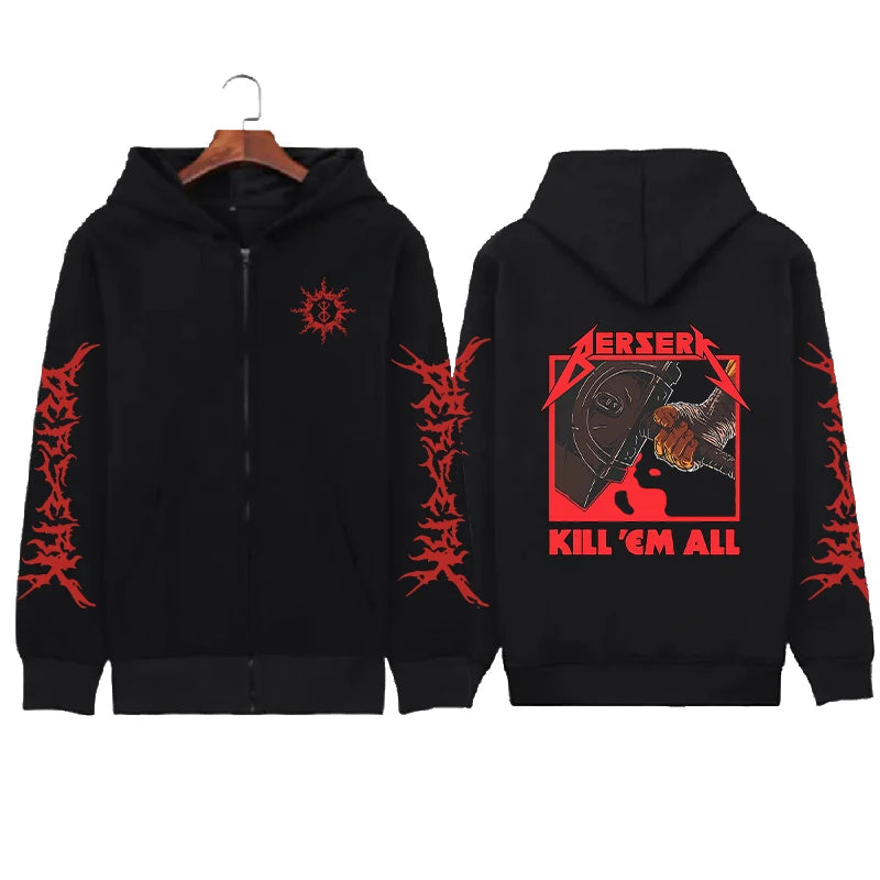 Hoodie Zippé Skull Berserk — Sweatshirt Fleece Graphic Unisexe