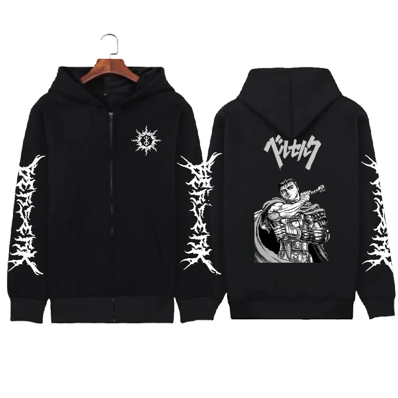 Hoodie Zippé Skull Berserk — Sweatshirt Fleece Graphic Unisexe