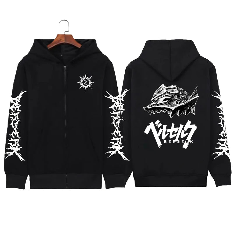 Hoodie Zippé Skull Berserk — Sweatshirt Fleece Graphic Unisexe