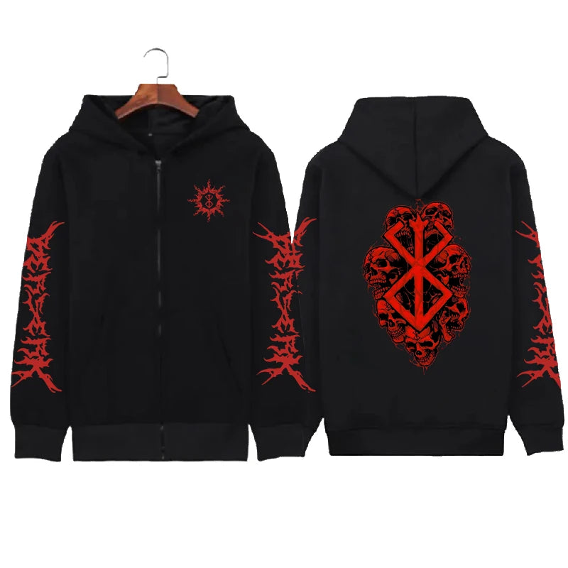 Hoodie Zippé Skull Berserk — Sweatshirt Fleece Graphic Unisexe
