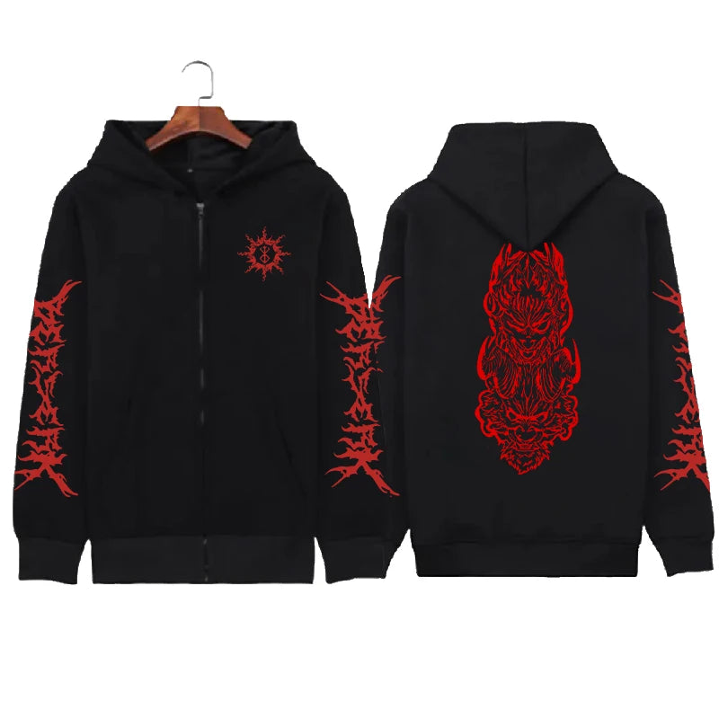 Hoodie Zippé Skull Berserk — Sweatshirt Fleece Graphic Unisexe