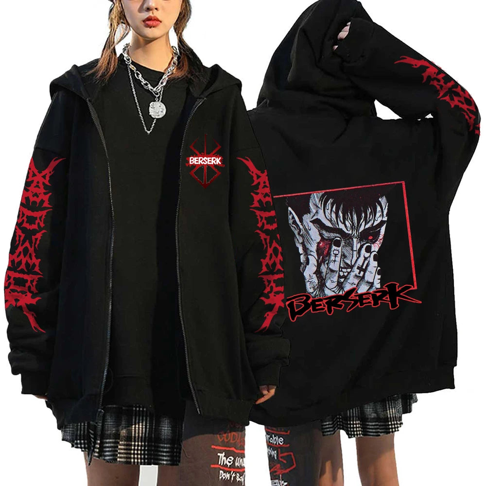 Hoodie Zippé Guts Berserk — Veste Sweatshirt Graphic Vintage Unisexe