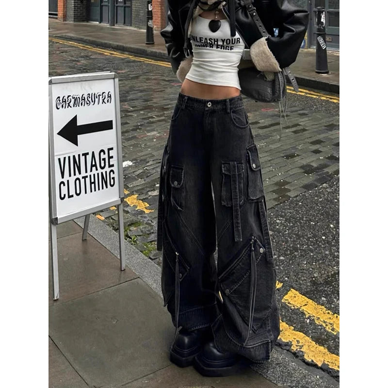 Cargo Baggy Femme — Jean Noir Oversize Style Gothique Y2K