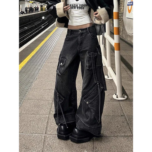 Cargo Baggy Femme — Jean Noir Oversize Style Gothique Y2K