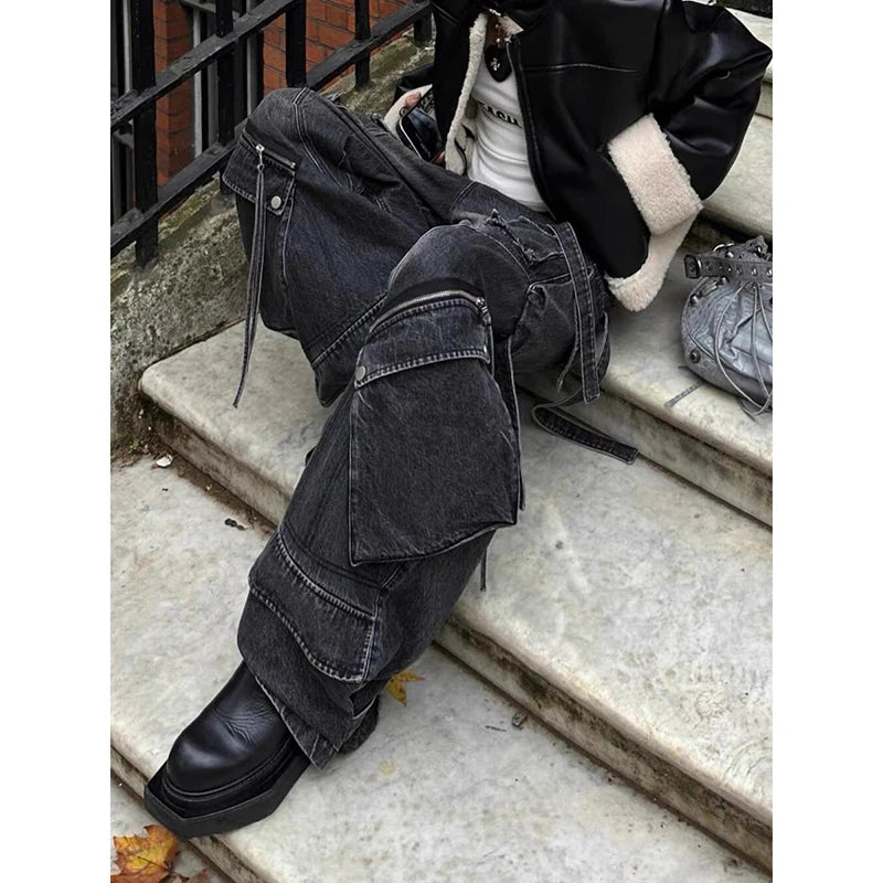 Cargo Baggy Femme — Jean Noir Oversize Style Gothique Y2K