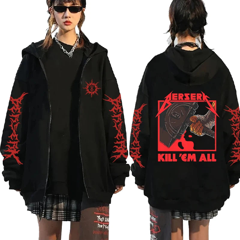 Hoodie Zippé Skull Berserk — Sweatshirt Fleece Graphic Unisexe