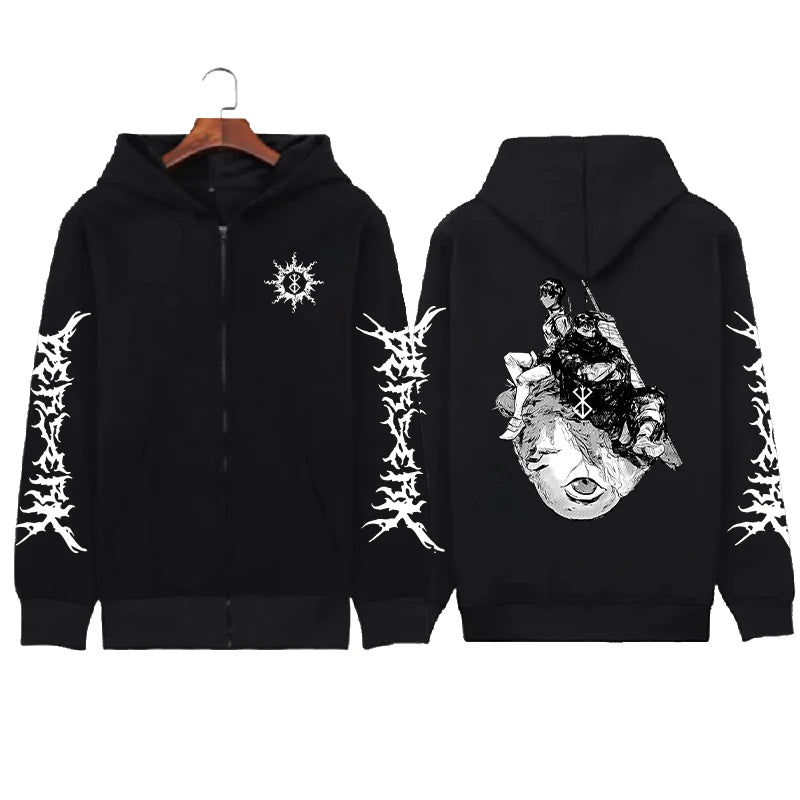 Hoodie Zippé Skull Berserk — Sweatshirt Fleece Graphic Unisexe