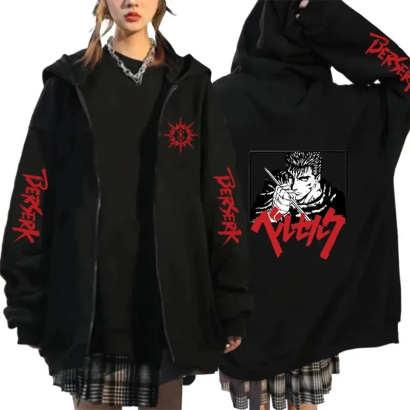 Hoodie Zippé Berserk — Symbole du Sacrifice, 100% Coton Unisexe
