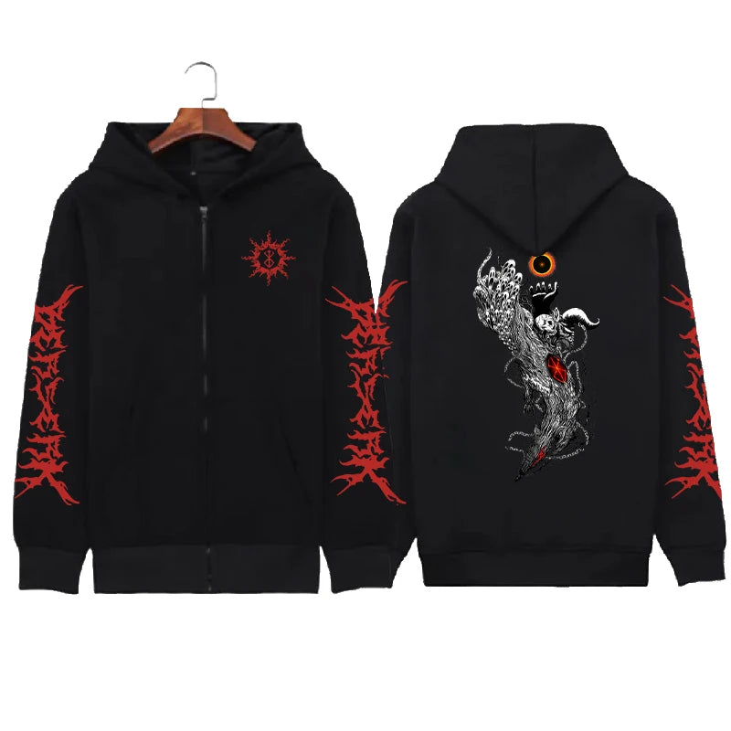 Hoodie Zippé Skull Berserk — Sweatshirt Fleece Graphic Unisexe