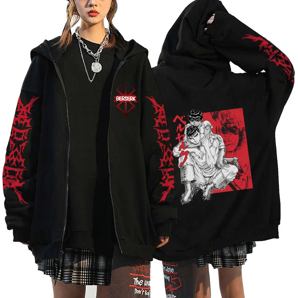 Hoodie Zippé Guts Berserk — Veste Sweatshirt Graphic Vintage Unisexe