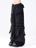 Cargo Jean Vintage Femme — Denim Noir Style Y2K Grunge