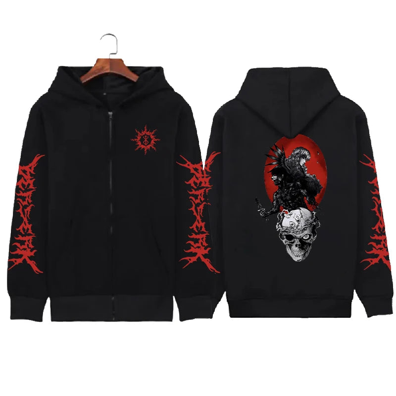 Hoodie Zippé Skull Berserk — Sweatshirt Fleece Graphic Unisexe