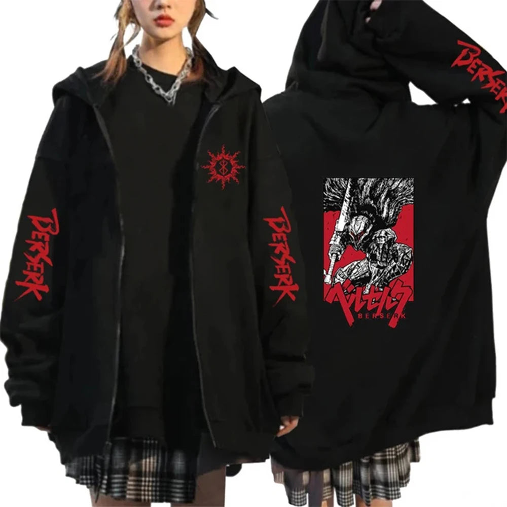 Hoodie Zippé Berserk — Symbole du Sacrifice, 100% Coton Unisexe