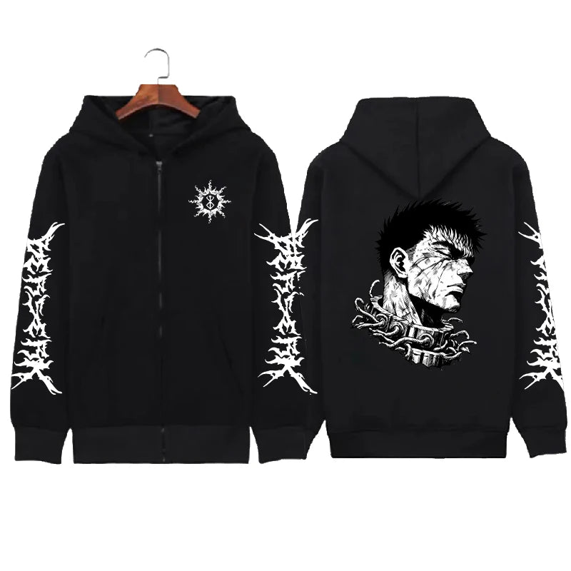 Hoodie Zippé Skull Berserk — Sweatshirt Fleece Graphic Unisexe