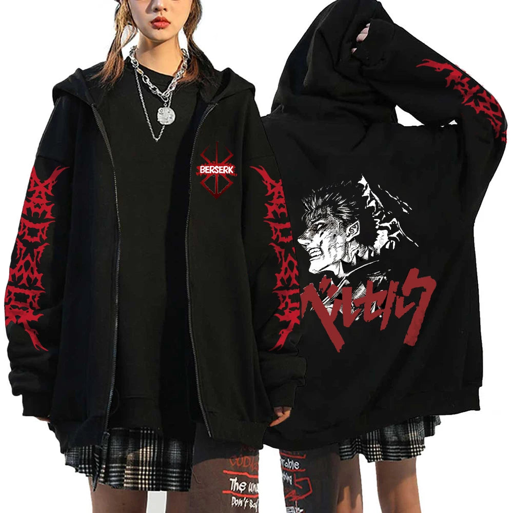Hoodie Zippé Guts Berserk — Veste Sweatshirt Graphic Vintage Unisexe