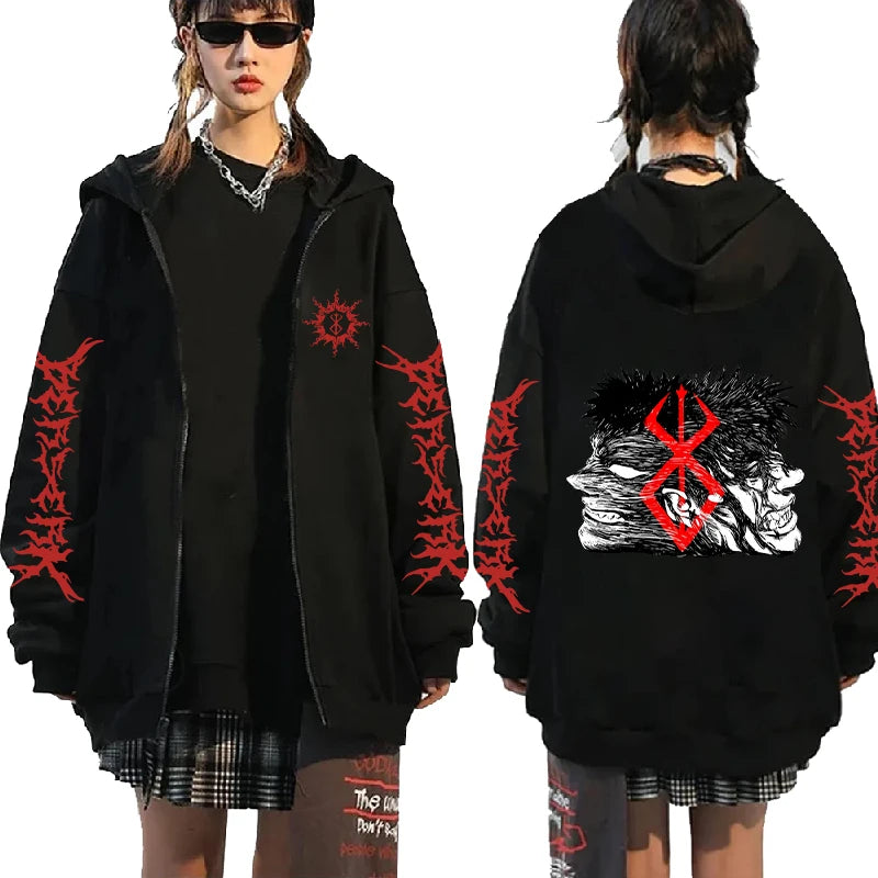 Hoodie Zippé Skull Berserk — Sweatshirt Fleece Graphic Unisexe