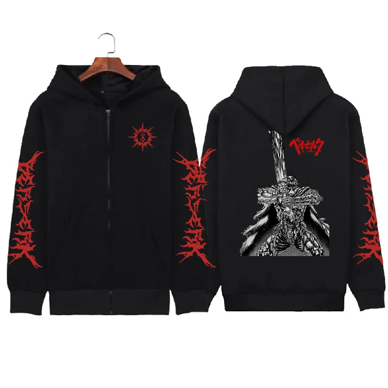 Hoodie Zippé Skull Berserk — Sweatshirt Fleece Graphic Unisexe