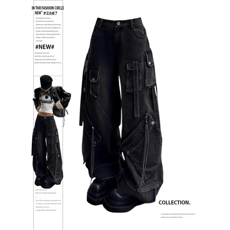 Cargo Baggy Femme — Jean Noir Oversize Style Gothique Y2K