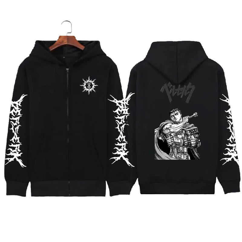 Hoodie Zippé Skull Berserk — Sweatshirt Fleece Graphic Unisexe