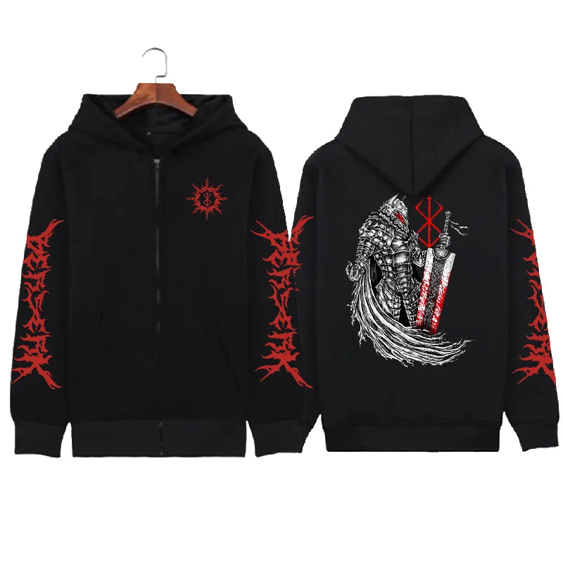 Hoodie Zippé Skull Berserk — Sweatshirt Fleece Graphic Unisexe