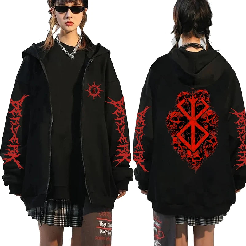 Hoodie Zippé Skull Berserk — Sweatshirt Fleece Graphic Unisexe