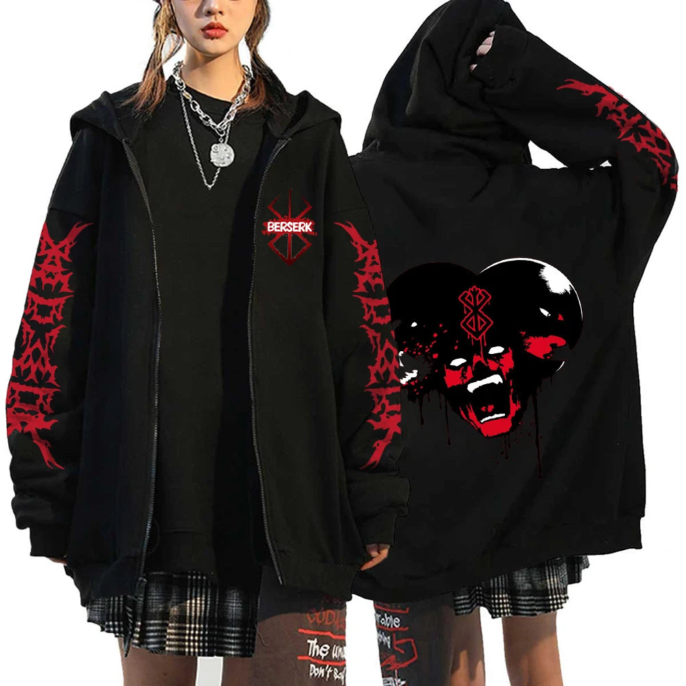 Hoodie Zippé Guts Berserk — Veste Sweatshirt Graphic Vintage Unisexe