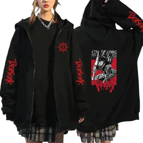 Hoodie Zippé Berserk — Symbole du Sacrifice, 100% Coton Unisexe