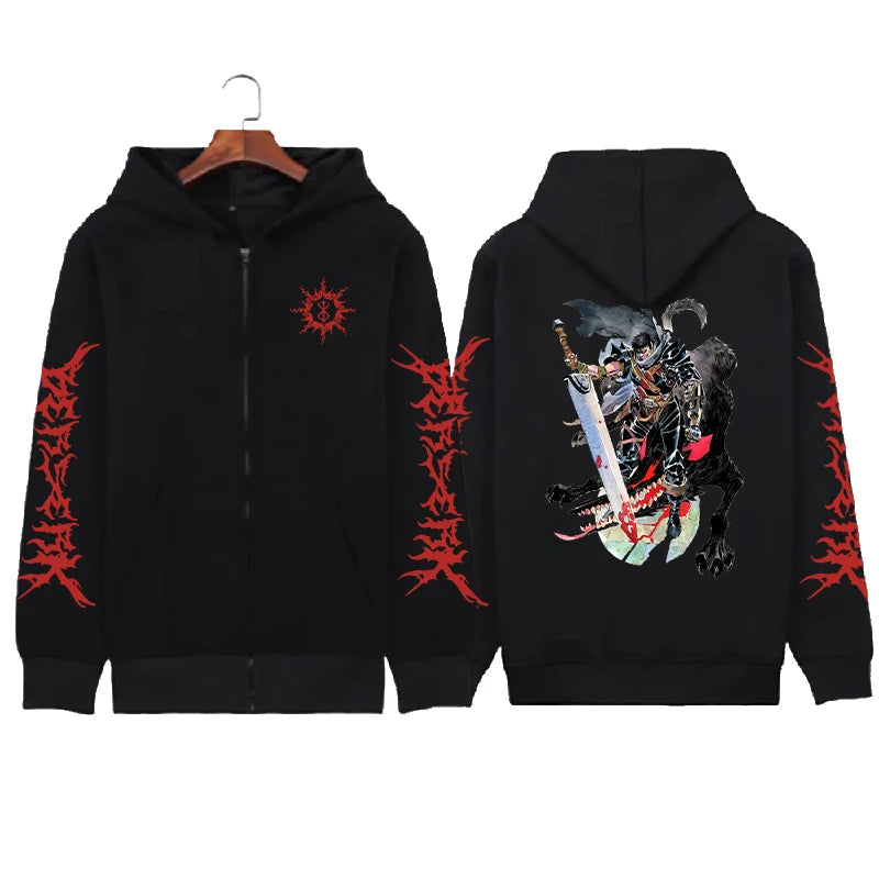 Hoodie Zippé Skull Berserk — Sweatshirt Fleece Graphic Unisexe