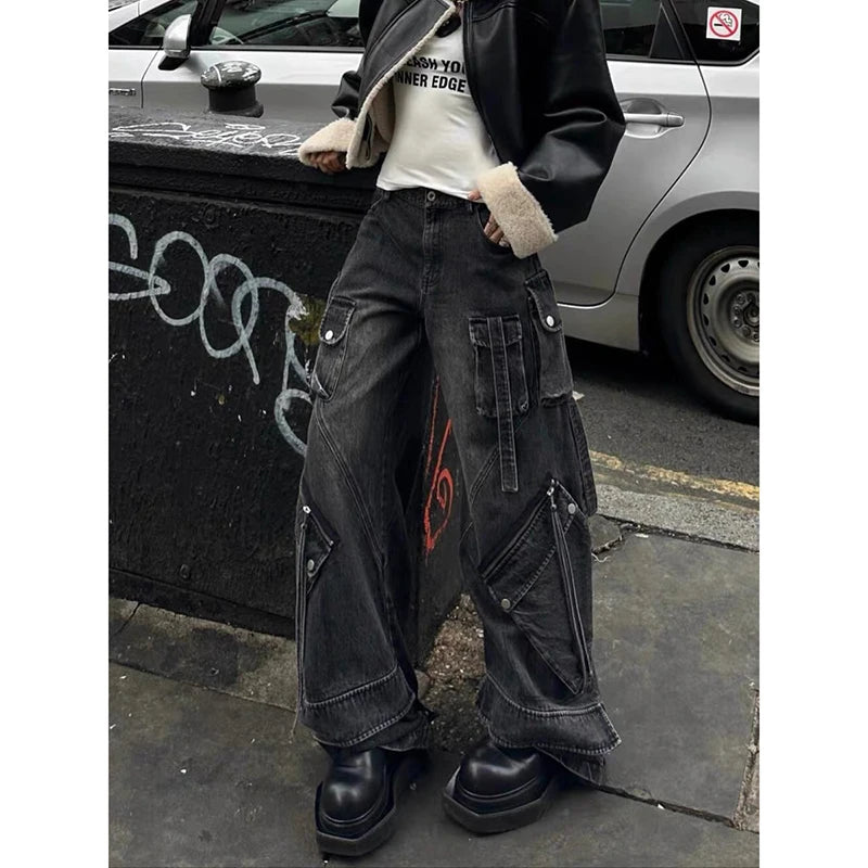 Cargo Baggy Femme — Jean Noir Oversize Style Gothique Y2K