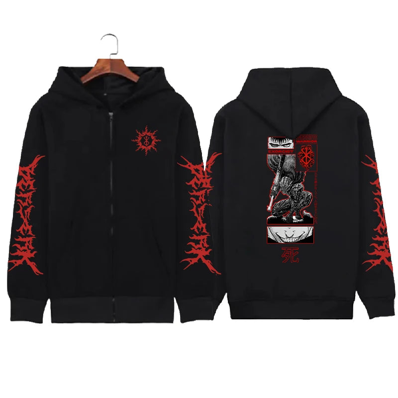 Hoodie Zippé Skull Berserk — Sweatshirt Fleece Graphic Unisexe