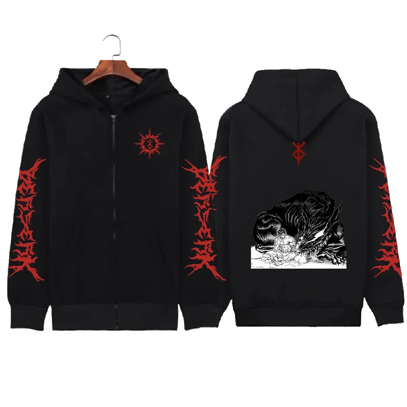 Hoodie Zippé Skull Berserk — Sweatshirt Fleece Graphic Unisexe
