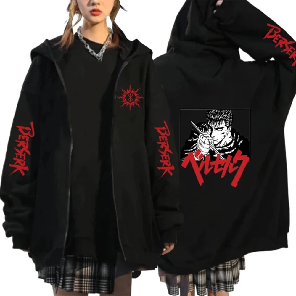 Hoodie Zippé Berserk — Symbole du Sacrifice, 100% Coton Unisexe