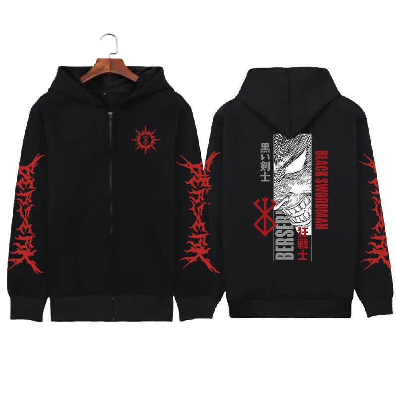 Hoodie Zippé Skull Berserk — Sweatshirt Fleece Graphic Unisexe