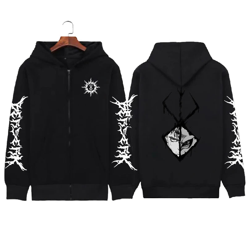 Hoodie Zippé Skull Berserk — Sweatshirt Fleece Graphic Unisexe