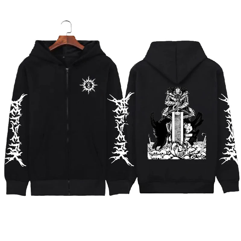 Hoodie Zippé Skull Berserk — Sweatshirt Fleece Graphic Unisexe