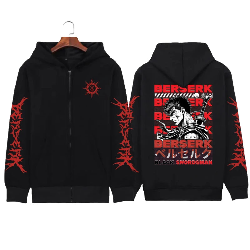 Hoodie Zippé Skull Berserk — Sweatshirt Fleece Graphic Unisexe