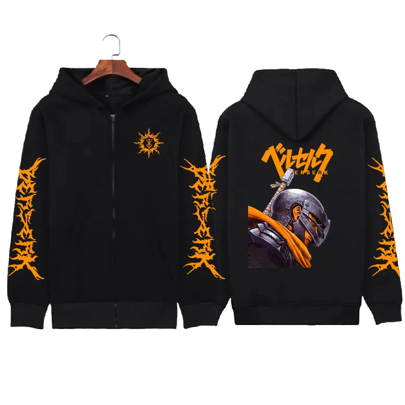 Hoodie Zippé Skull Berserk — Sweatshirt Fleece Graphic Unisexe