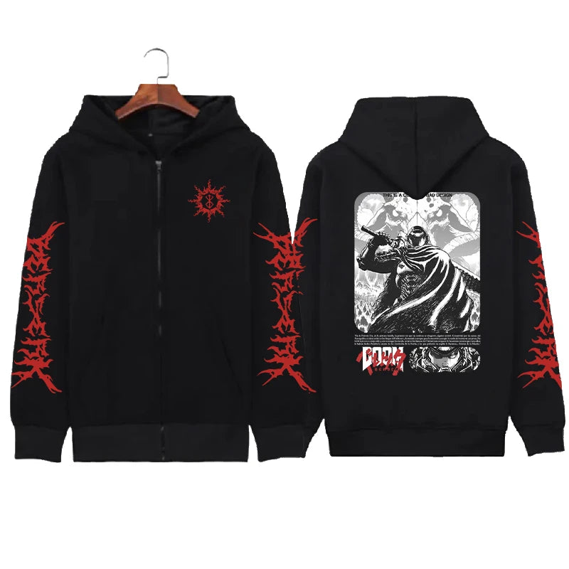 Hoodie Zippé Skull Berserk — Sweatshirt Fleece Graphic Unisexe