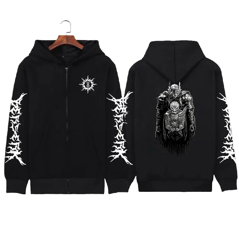 Hoodie Zippé Skull Berserk — Sweatshirt Fleece Graphic Unisexe