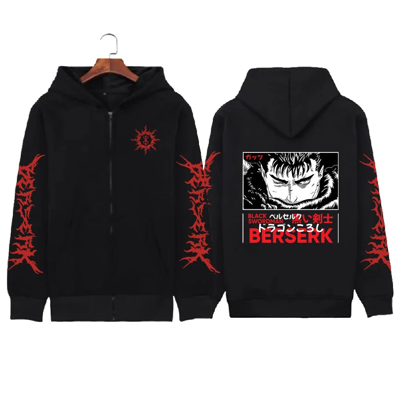 Hoodie Zippé Skull Berserk — Sweatshirt Fleece Graphic Unisexe