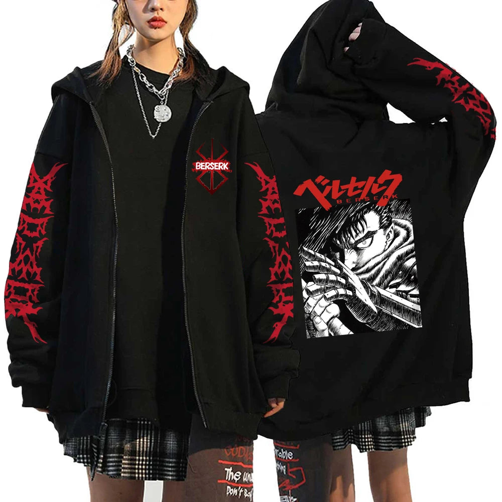 Hoodie Zippé Guts Berserk — Veste Sweatshirt Graphic Vintage Unisexe