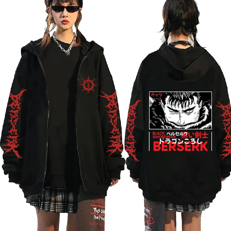 Hoodie Zippé Skull Berserk — Sweatshirt Fleece Graphic Unisexe