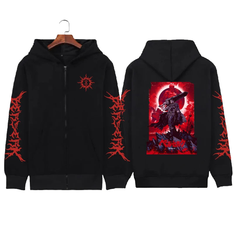 Hoodie Zippé Skull Berserk — Sweatshirt Fleece Graphic Unisexe