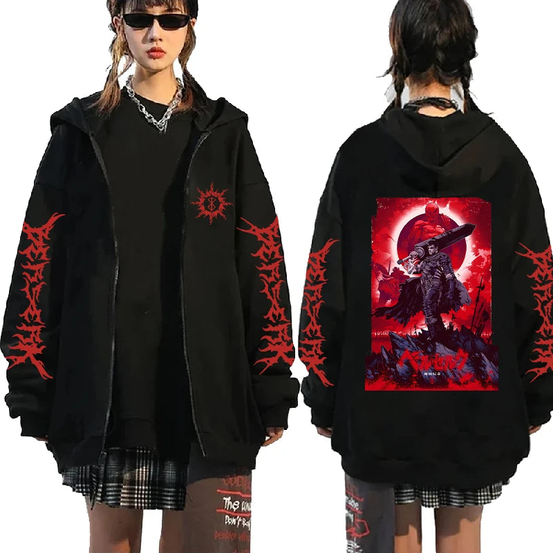 Hoodie Zippé Skull Berserk — Sweatshirt Fleece Graphic Unisexe