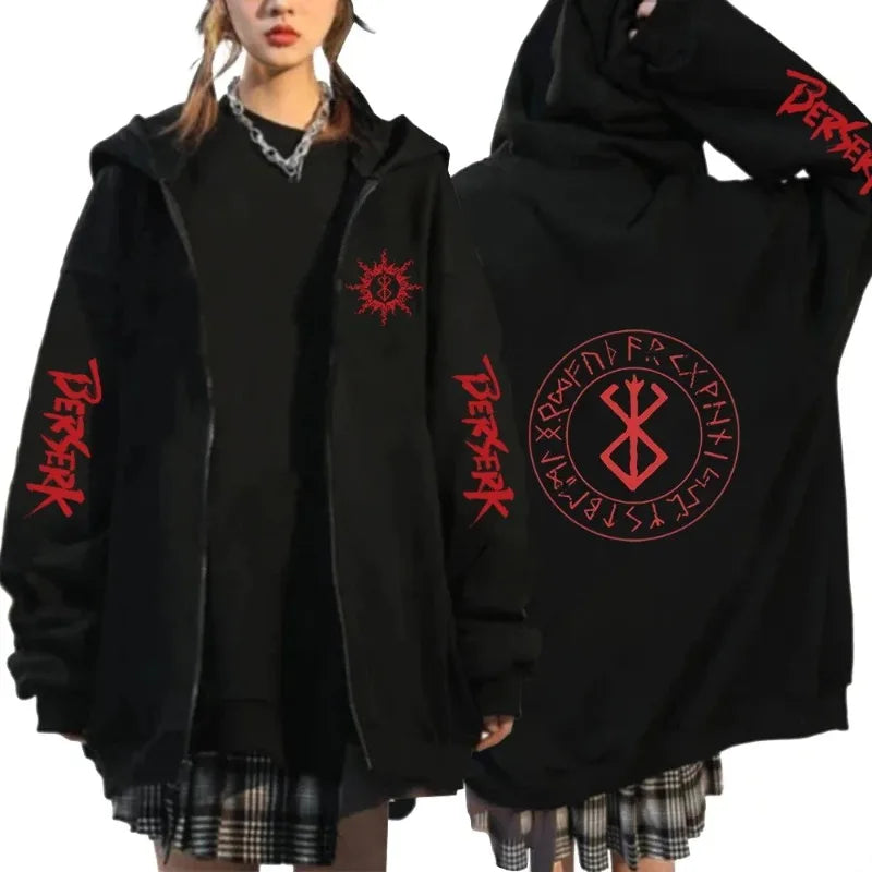 Hoodie Zippé Berserk — Symbole du Sacrifice, 100% Coton Unisexe