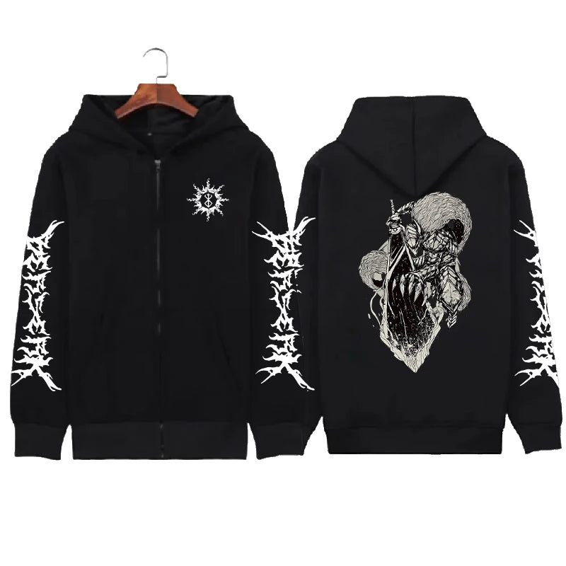 Hoodie Zippé Skull Berserk — Sweatshirt Fleece Graphic Unisexe